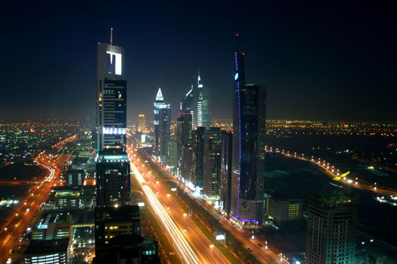Dubai Skyline At Night. Road at Night Pictures,