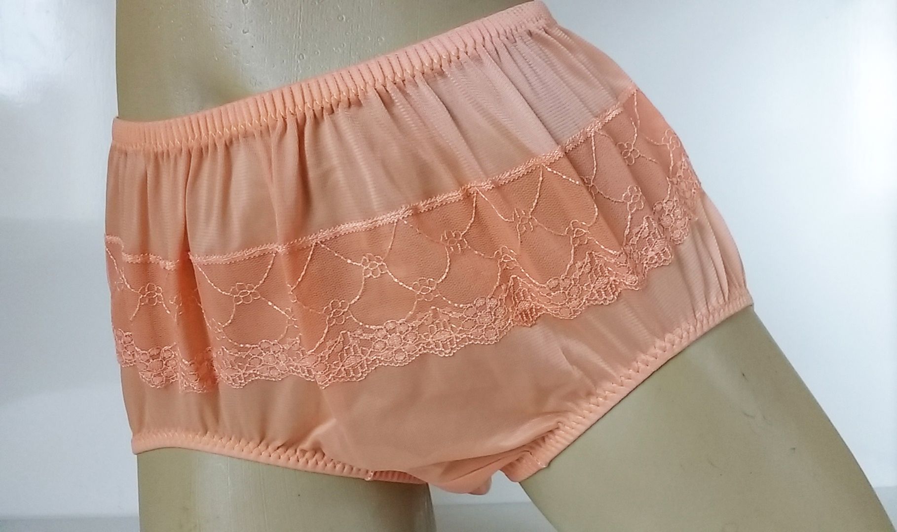 Peach Sheer Bubble Butt Nylon Pinup Panties Full Cut Knickers S Ebay 