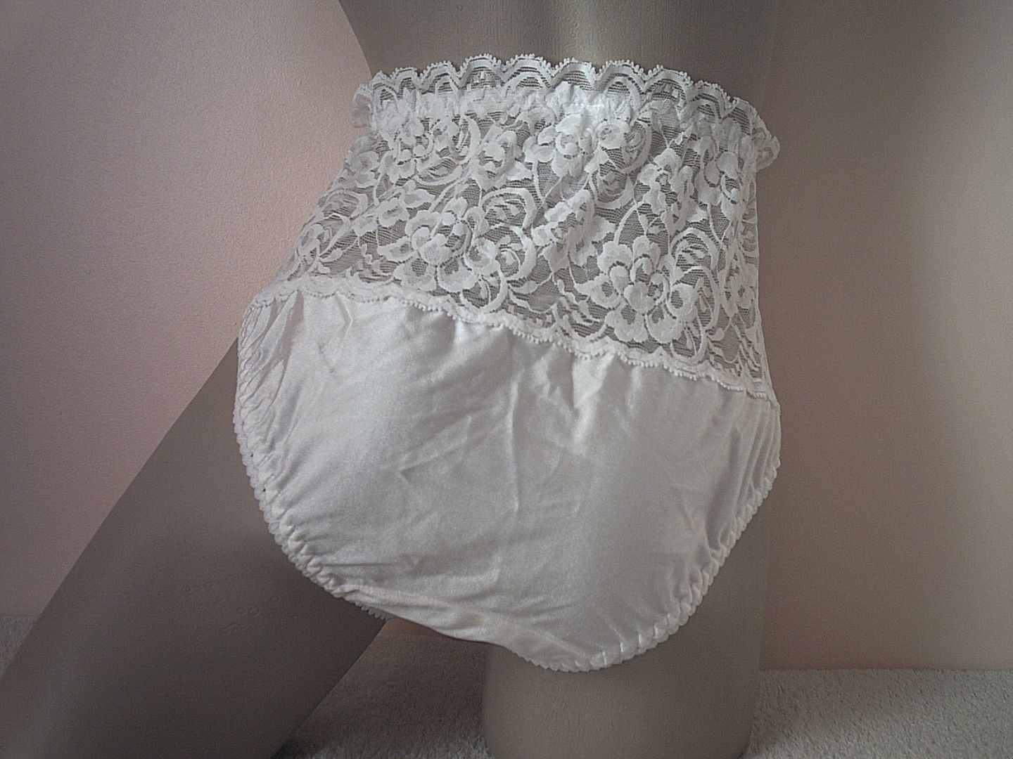Pretty White High Waist Deep Lace Silky Back Panties M eBay