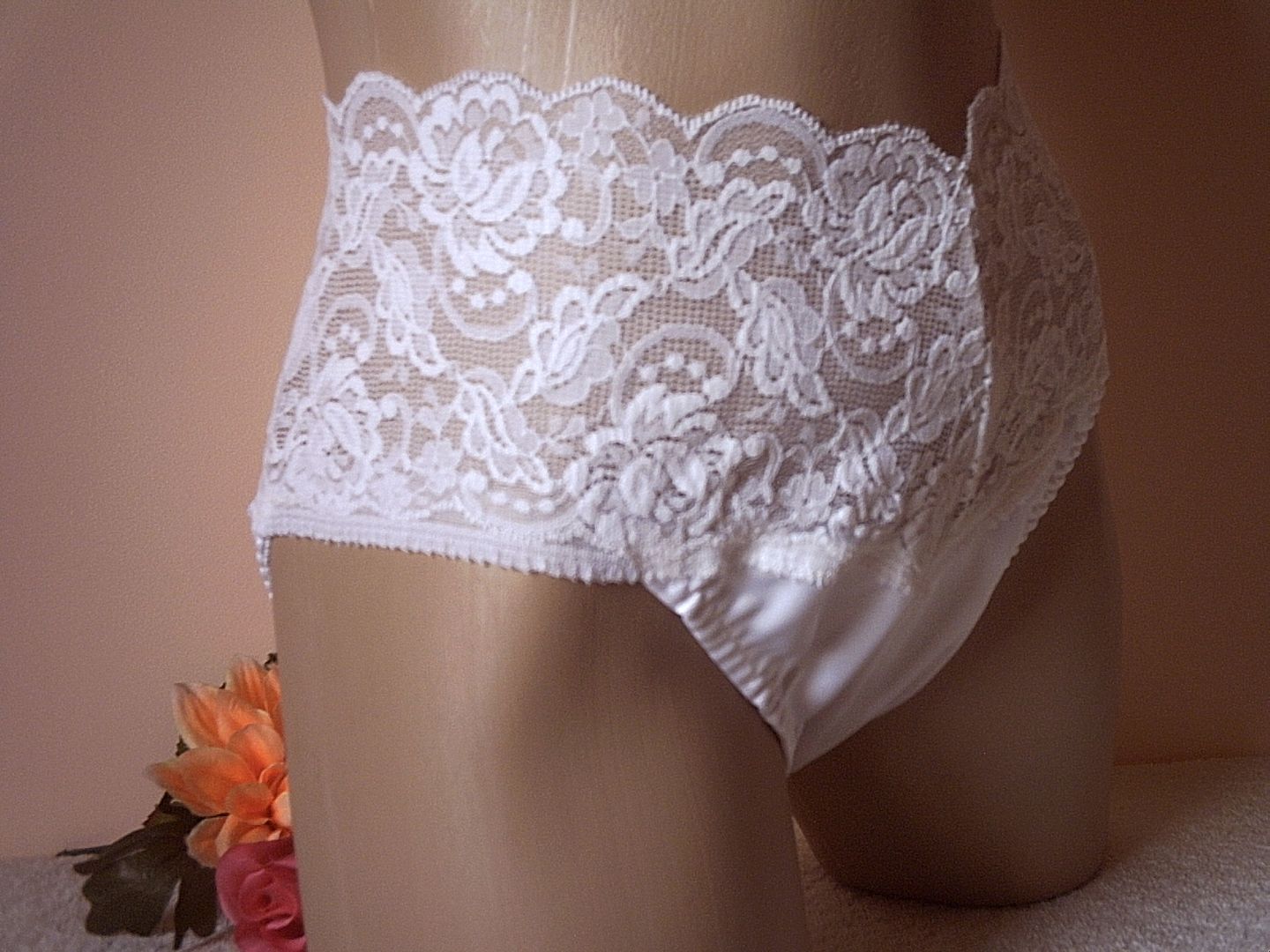 Gorgeous White Handmade Deep Lace Silky Nylon Satin Full Brief Panties Ebay 5846