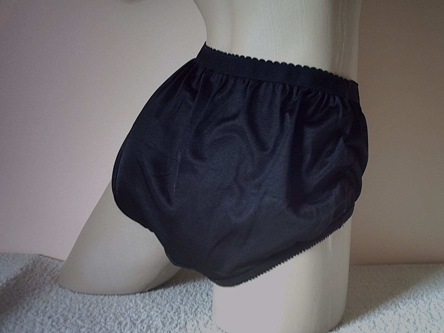 Silky Black ALL Nylon Vintage Style Pinup Panties L