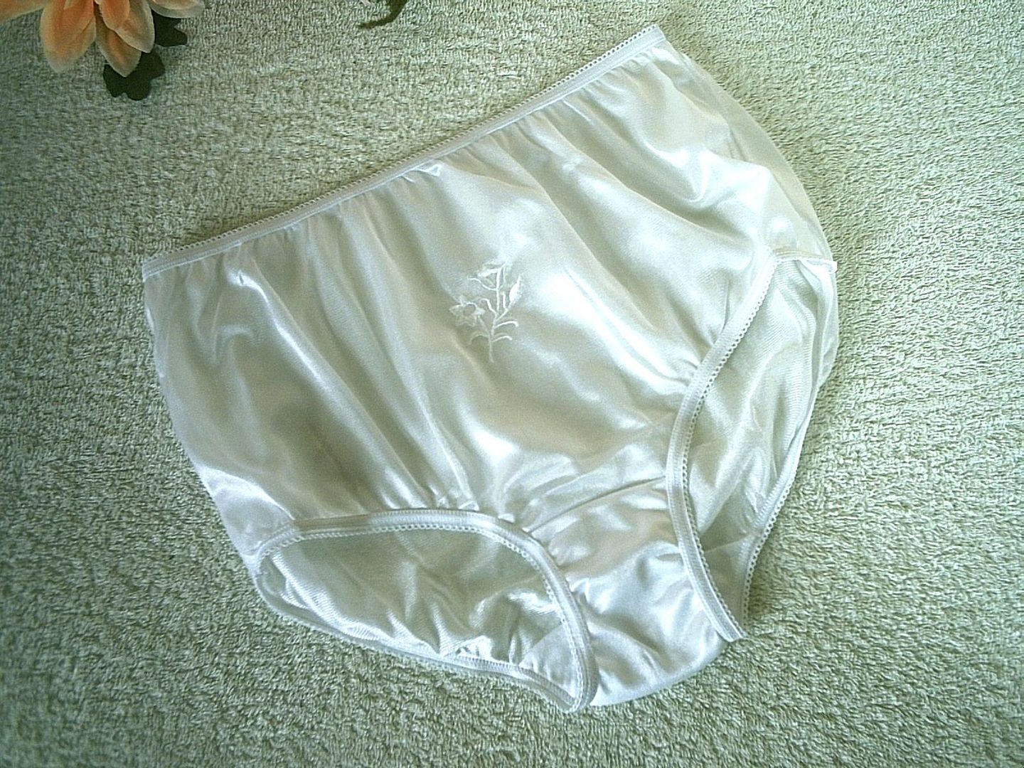 Pretty Silky White Nylon Sissy Vintage Style Full Brief Pinup Panties