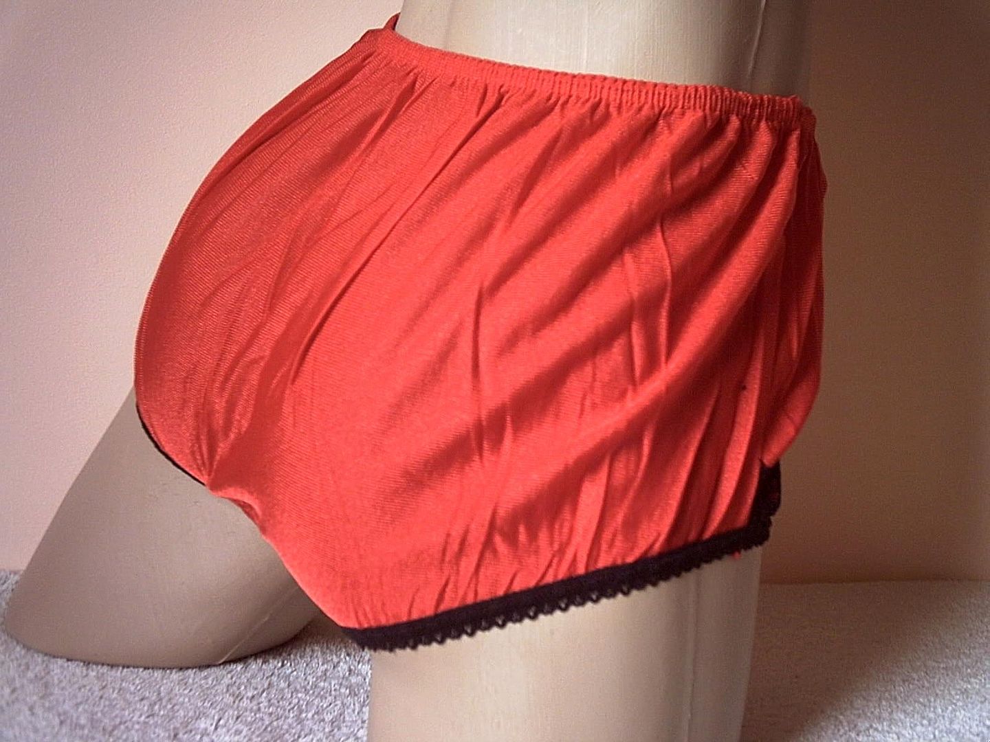 Ladies Sheer Red Nylon Full Cut Pinup Brief Panties Frilly Knickers