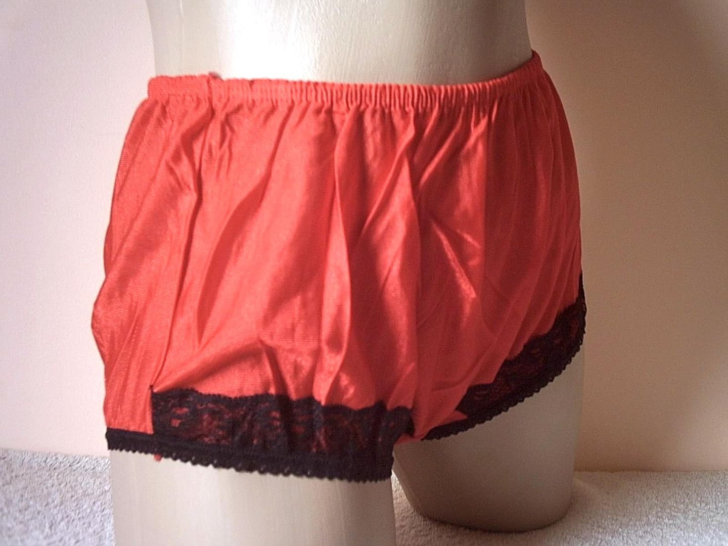 Red Silky Nylon Vintage Pinup Style Panties - Frilly Knickers