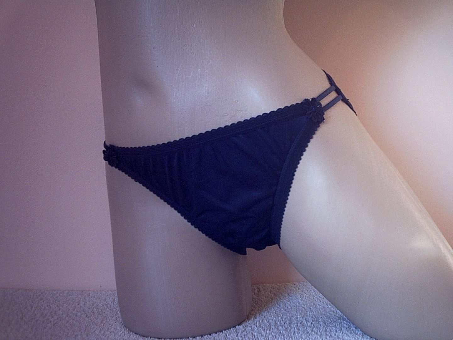 Cute Ladies Girls Navy Blue Daisy ALL NYLON String Bikini Panties Tanga