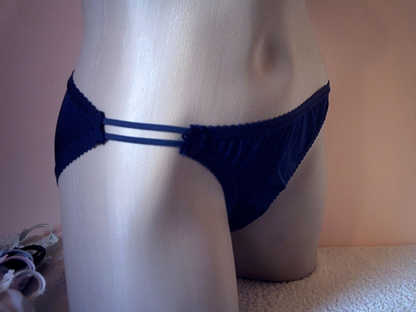 Cute Navy Blue Silky Daisy ALL NYLON String Bikini Panties Tanga