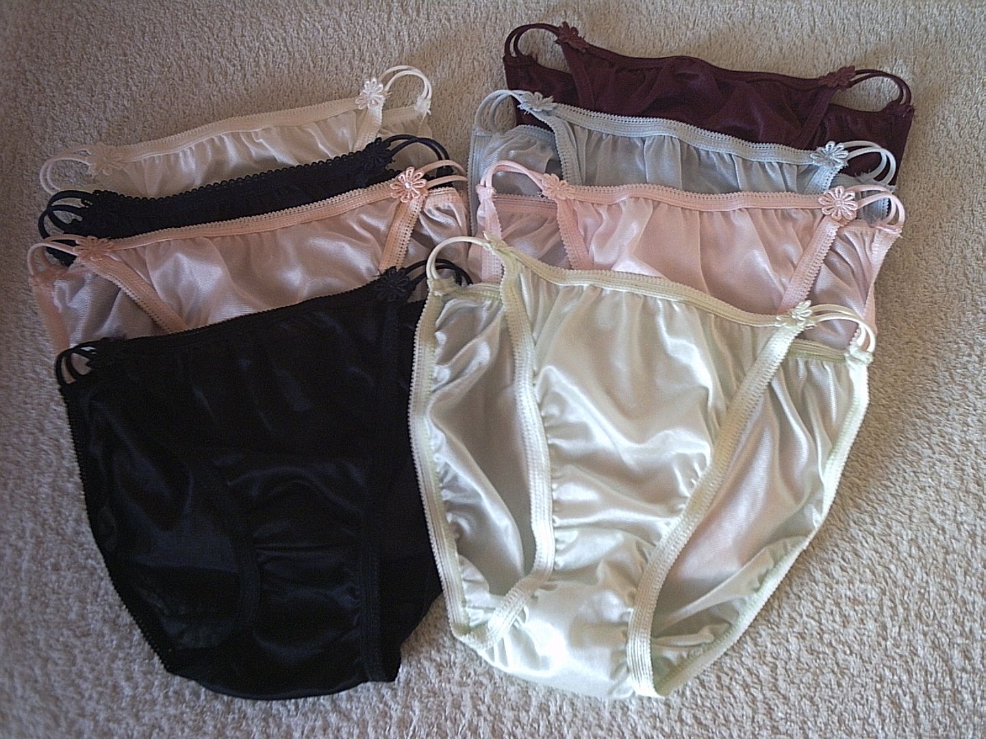 Cute Ivory Silky Daisy Detail ALL NYLON String Bikini Panties Tanga Knickers | eBay