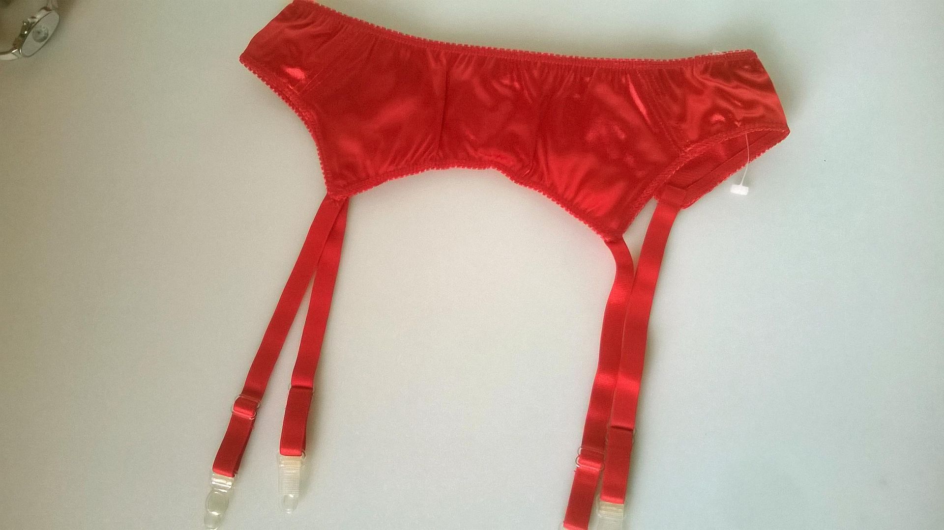 Ladies Red Satin 4 Strap Stocking Garter Suspender Belt 3