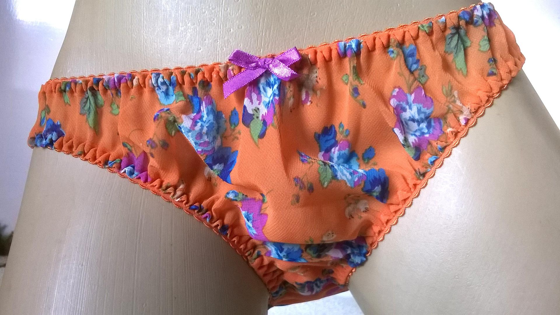 Cute Chiffon Bikini Panties Sheer Orange Floral Knickers M EBay