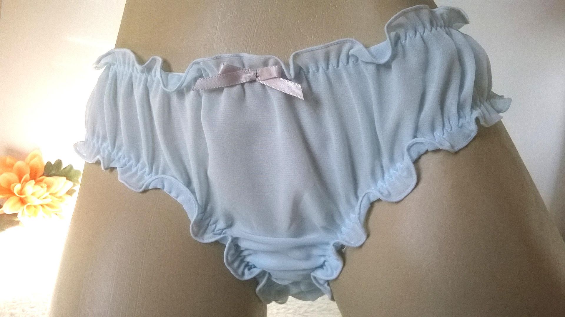 Cute Baby Blue Polyester Chiffon Low Rise Bikini Panties Frilly