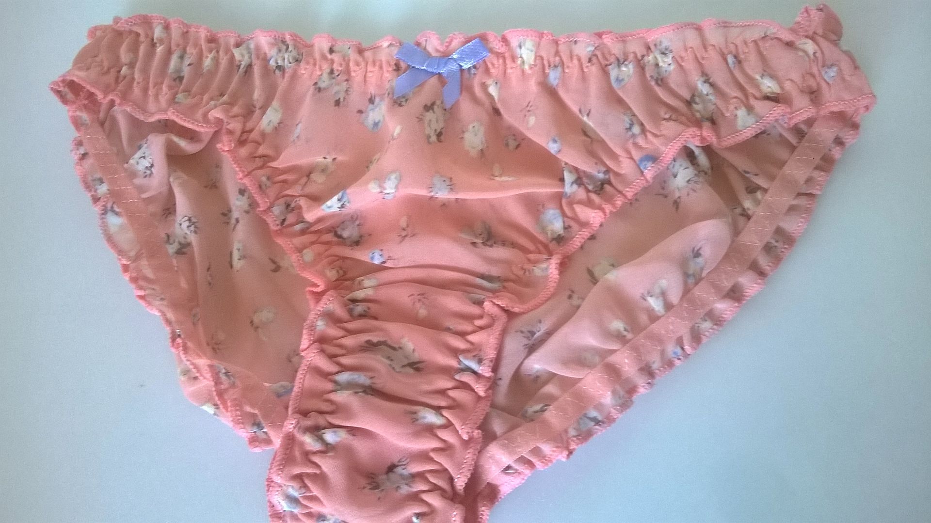 Cute Girly Peach Ditsy Bikini Panties Chiffon Frilly Knickers Uk M 38 1501