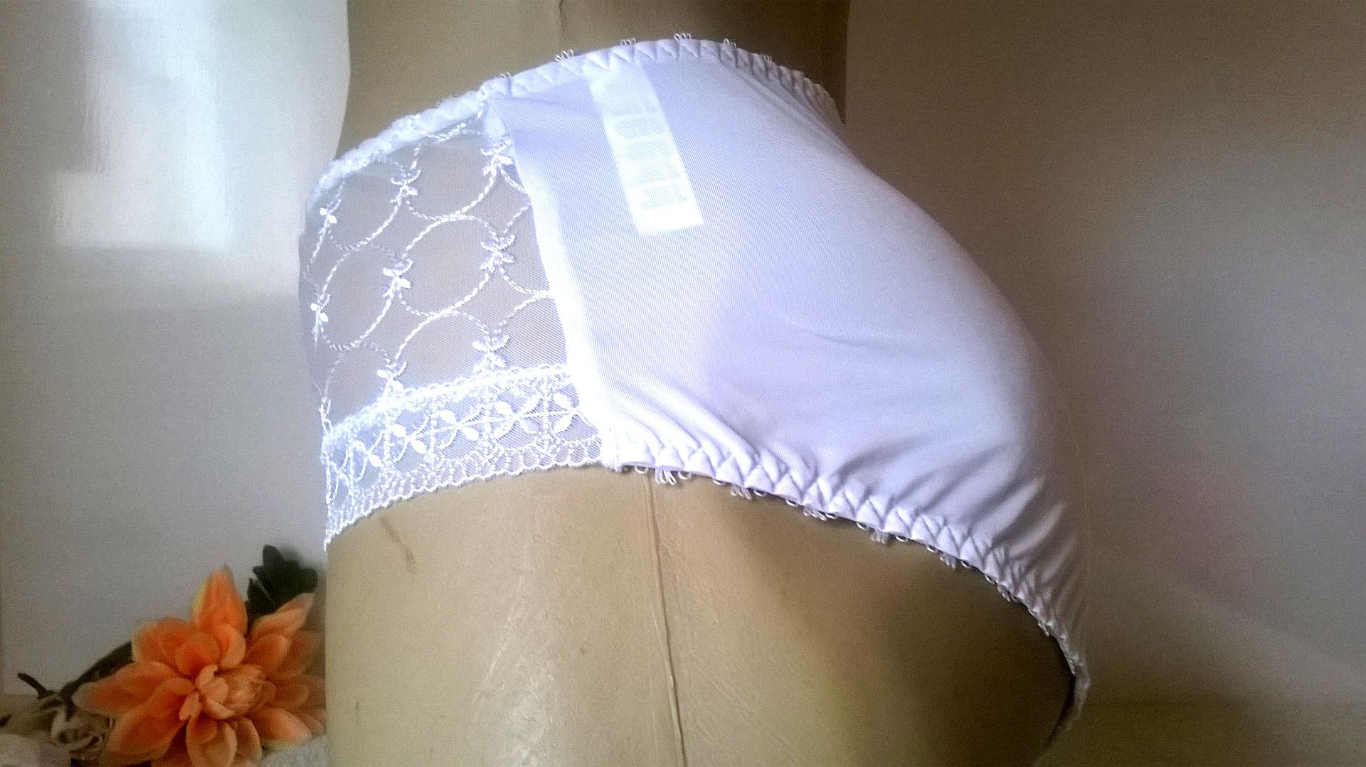 Pretty White Feminine Embroidered Slinky Slippery Short Panties