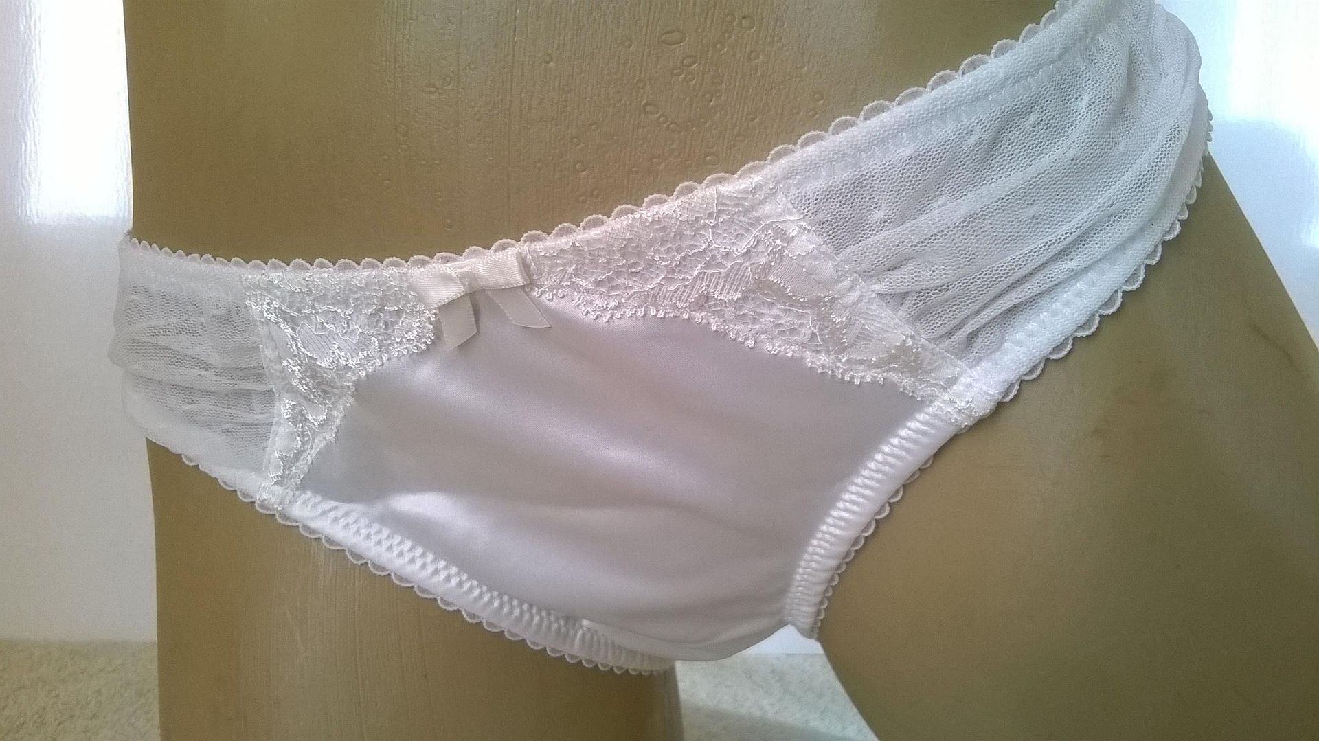 Ivory Satin Embroidered Lace Bikini Brief Panties Wedding Knickers UK 8