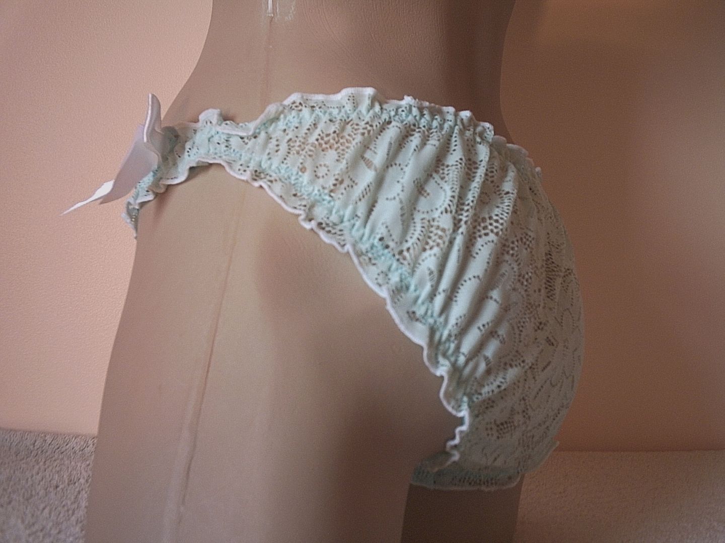 Pretty Bow Mint Green Super Soft Lace Bikini Brief Panties Frilly