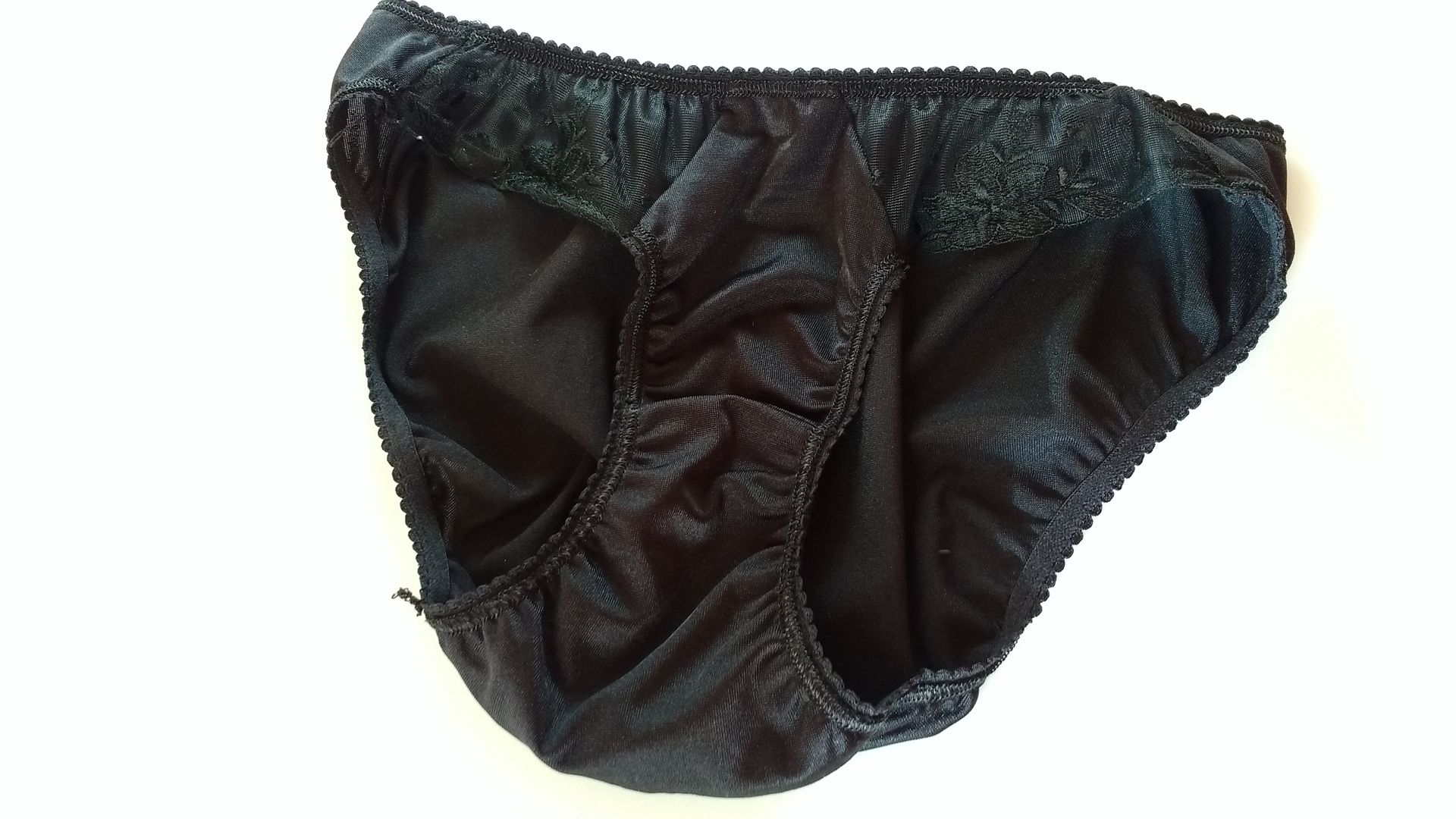 Silky Black Nylon Embroidered Stretch Panties Knickers Underwear M UK