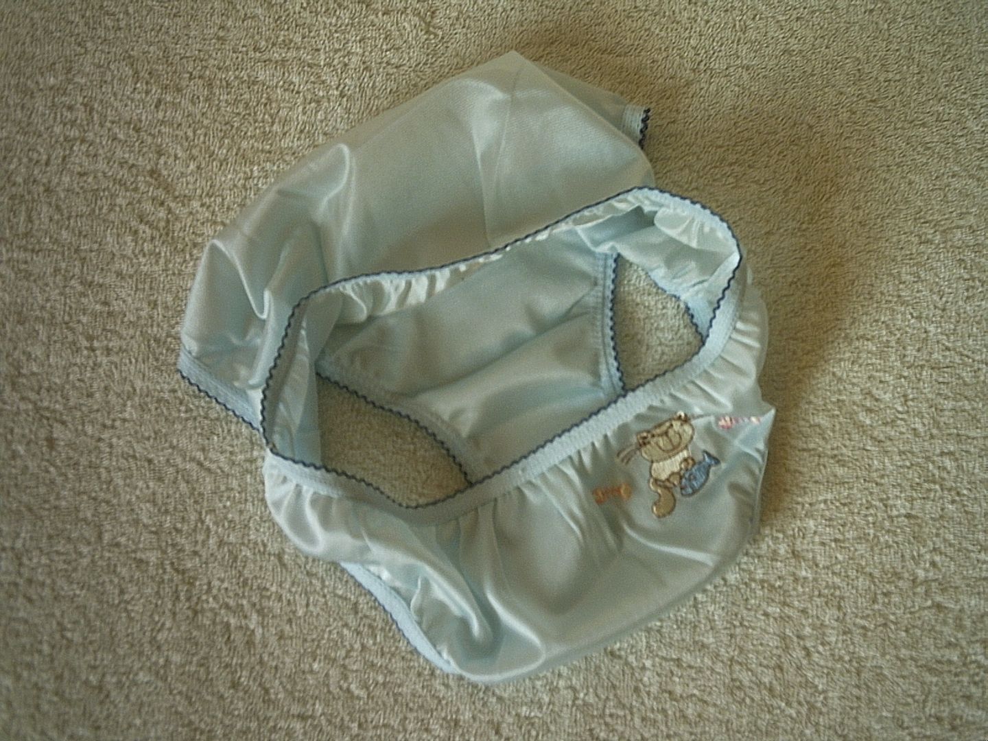 Cute Sissy Teens Baby Blue Silky Nylon Bikini Panties PUSSY CAT Retro