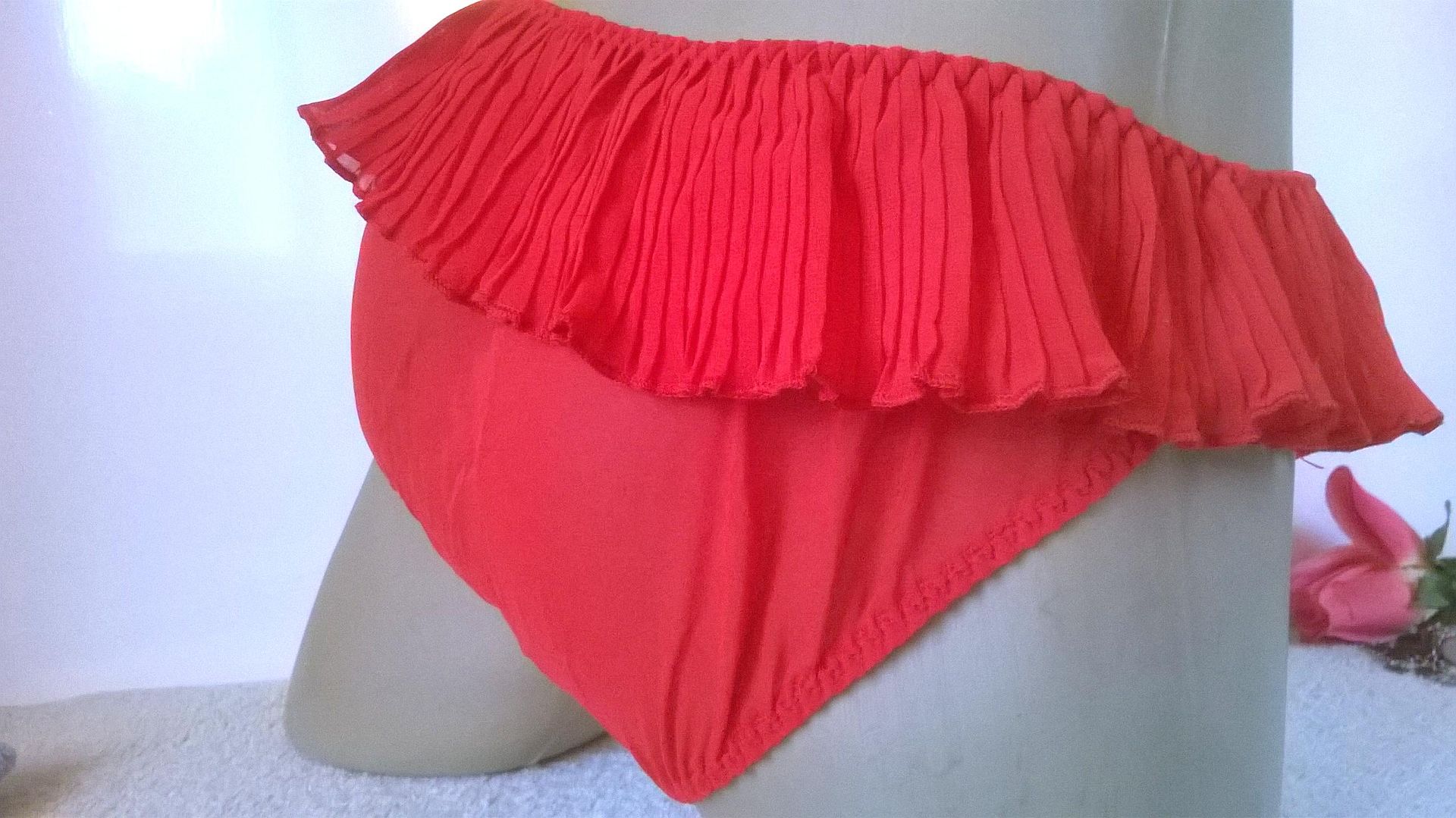 Cute Sissy Sheer Red Chiffon Skirted Bikini Panties Frilly Knickers M 0649