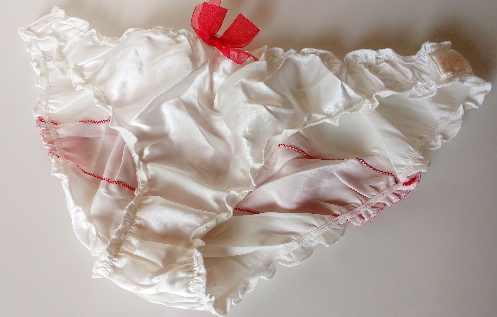 Cute Pearl White Silk Satin Ruffled Panties Frilly Classic Bikini 