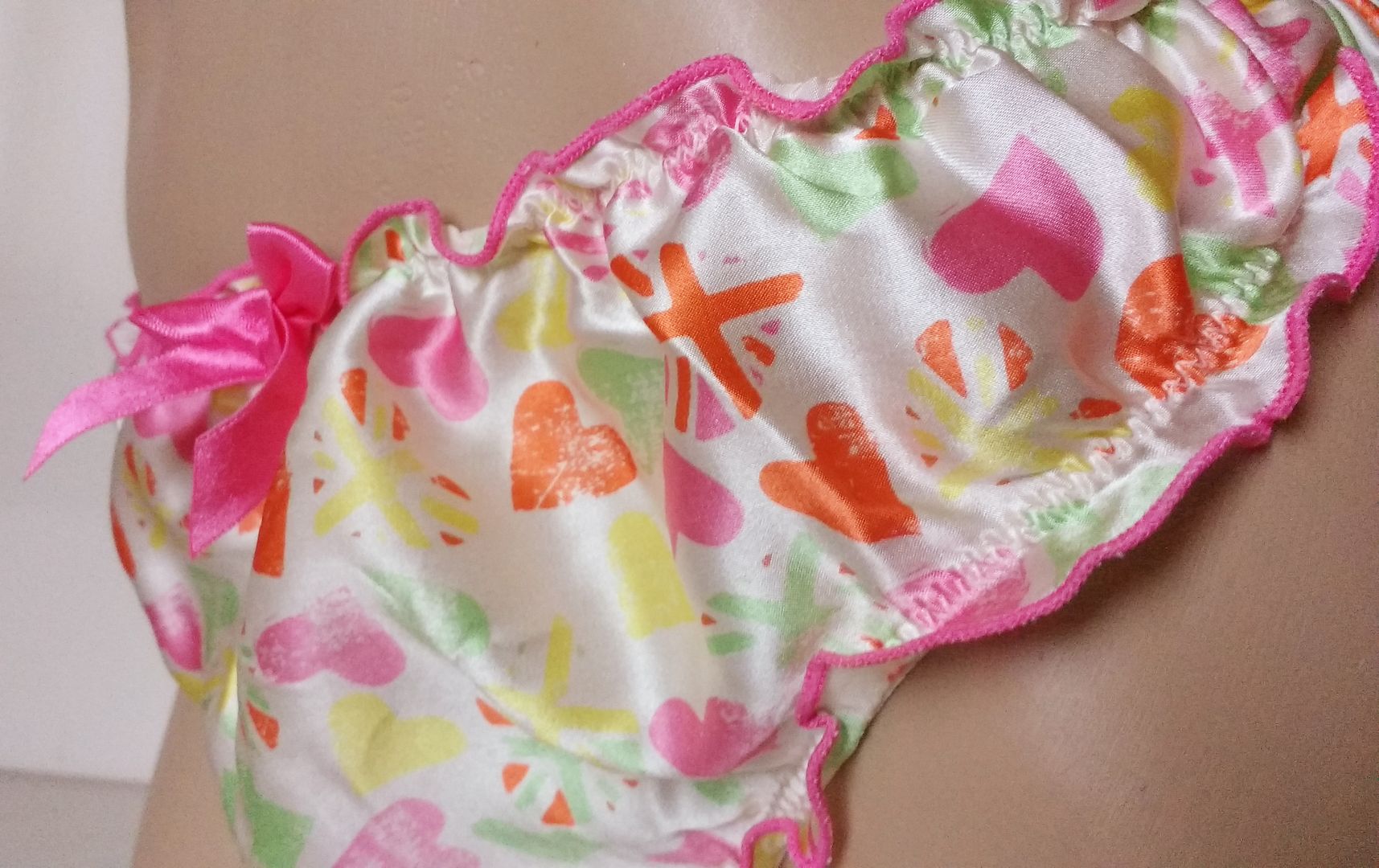 Gorgeous Pink Heart Print Silk Satin Ruffled Panties Frilly Bikini Knickers L Ebay 3433