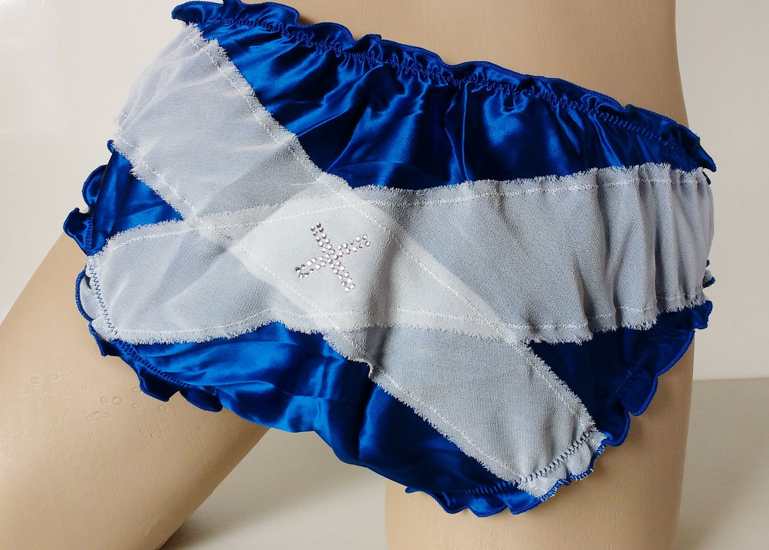 Cute Sapphire Blue Silk Ruffled Panties Frilly Classic Bikini Knickers