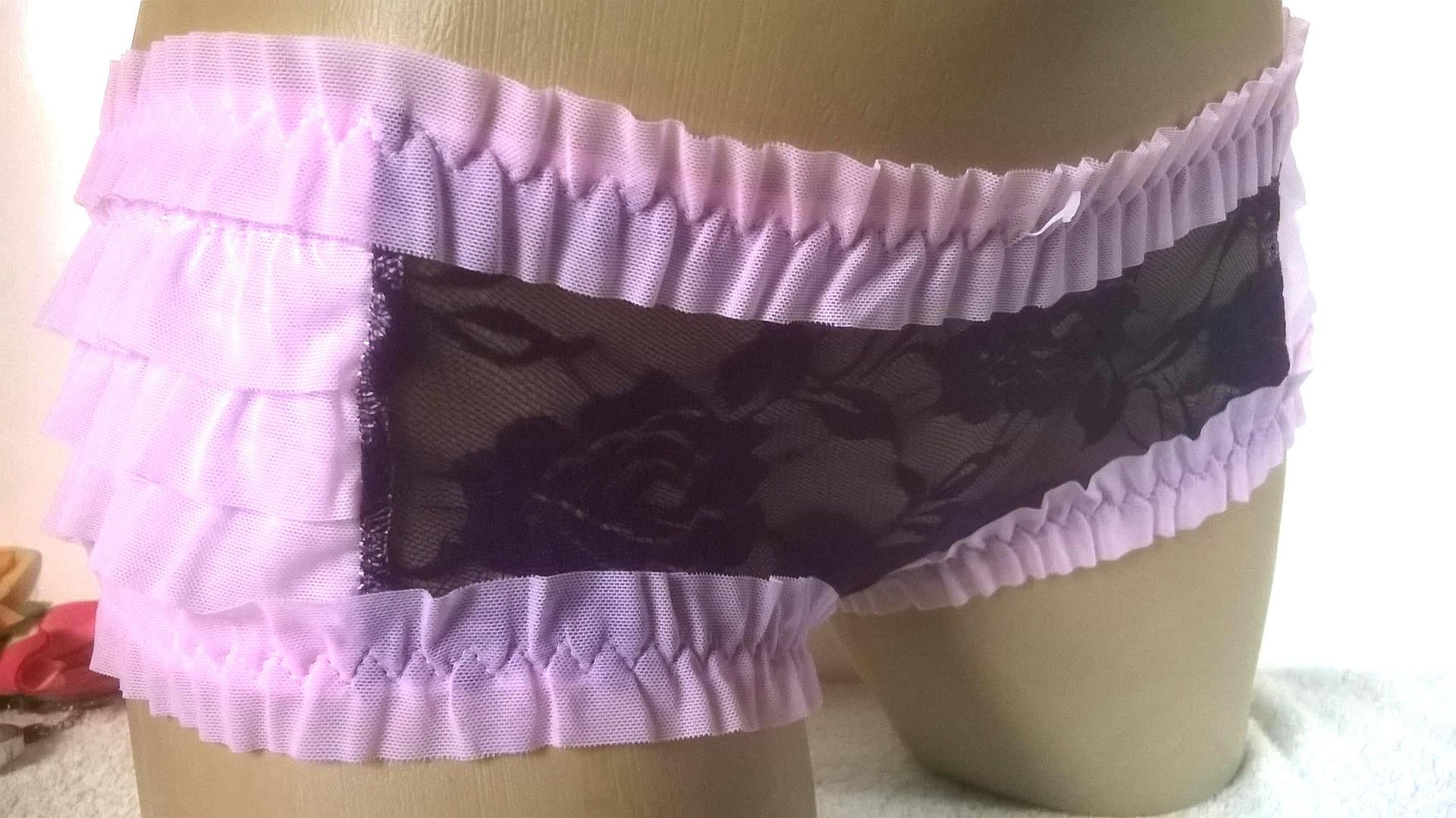 Cute Pink Ruffle Purple Lace Sissy Short Bikini Panties