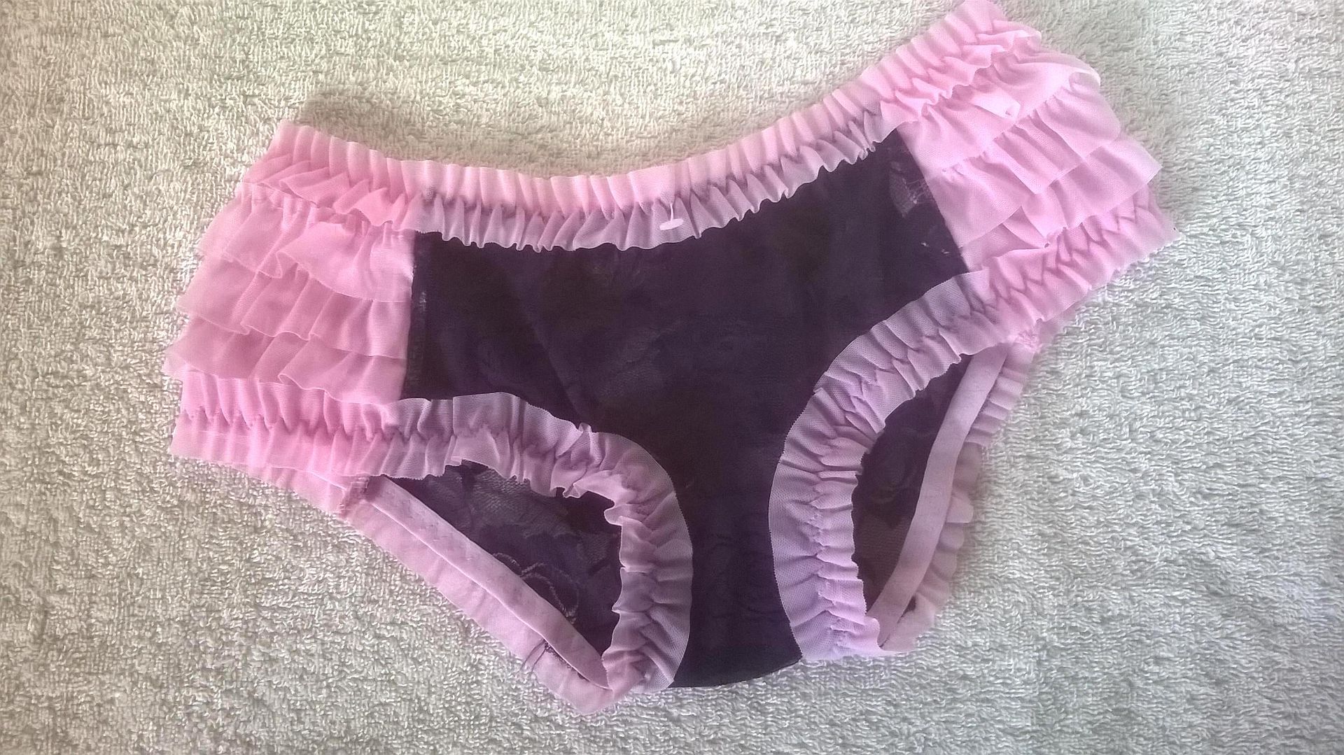 Cute Pink Ruffle Purple Lace Sissy Short Bikini Panties Frilly