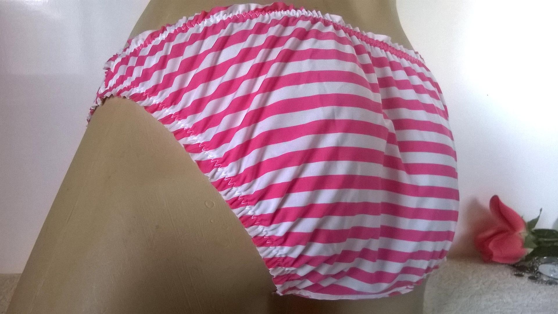 Cute Pink n White Stripe Buttery Bikini Panties Frilly Knickers 3