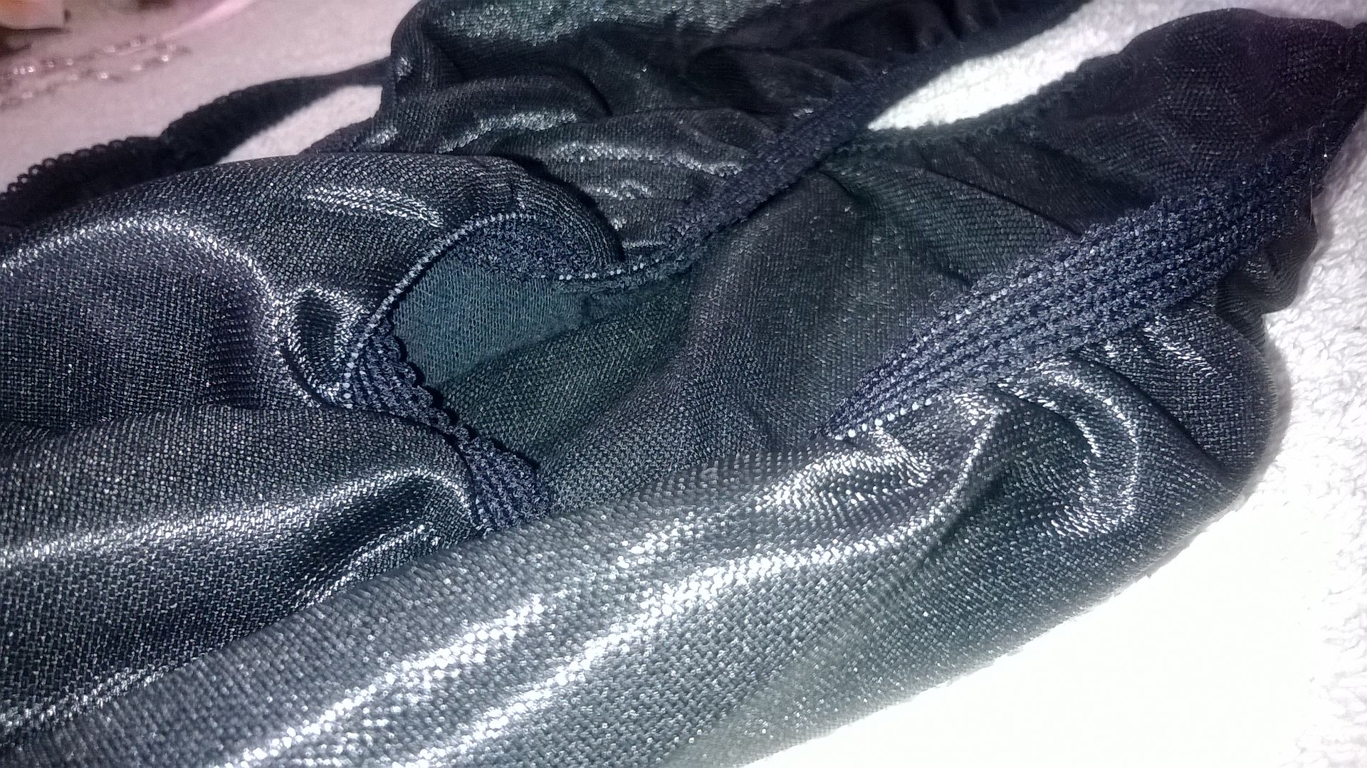 Pretty Silky Black Semi Sheer Wet Look Bikini Tanga Panties S M
