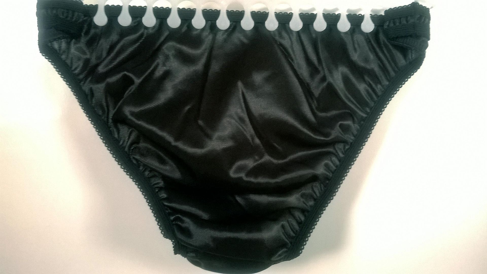Pretty Silky Black Semi Sheer Wet Look Bikini Tanga Panties Sm