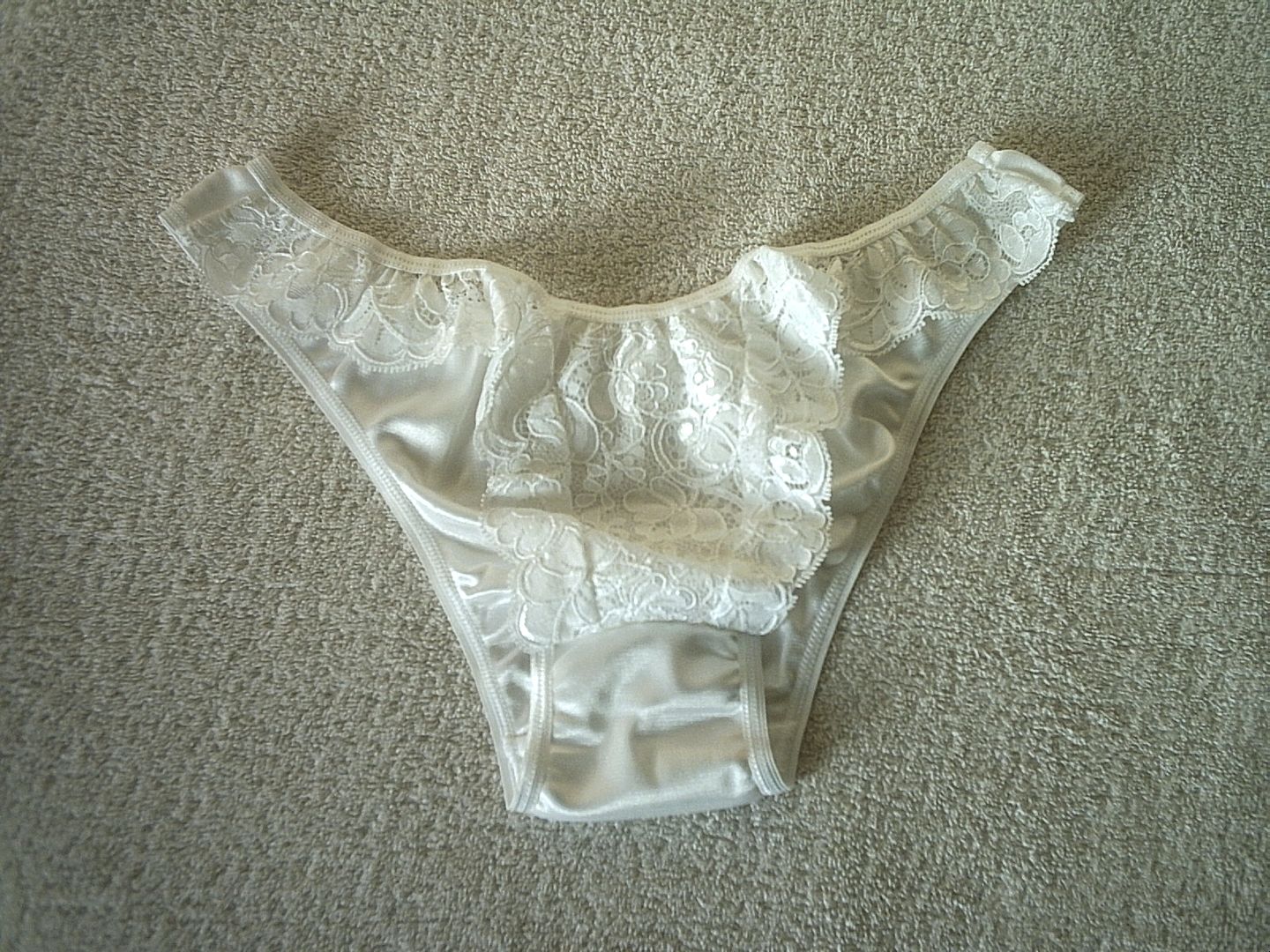 White Nylon Satin Frilly Lace Front High Leg Panties Knickers L