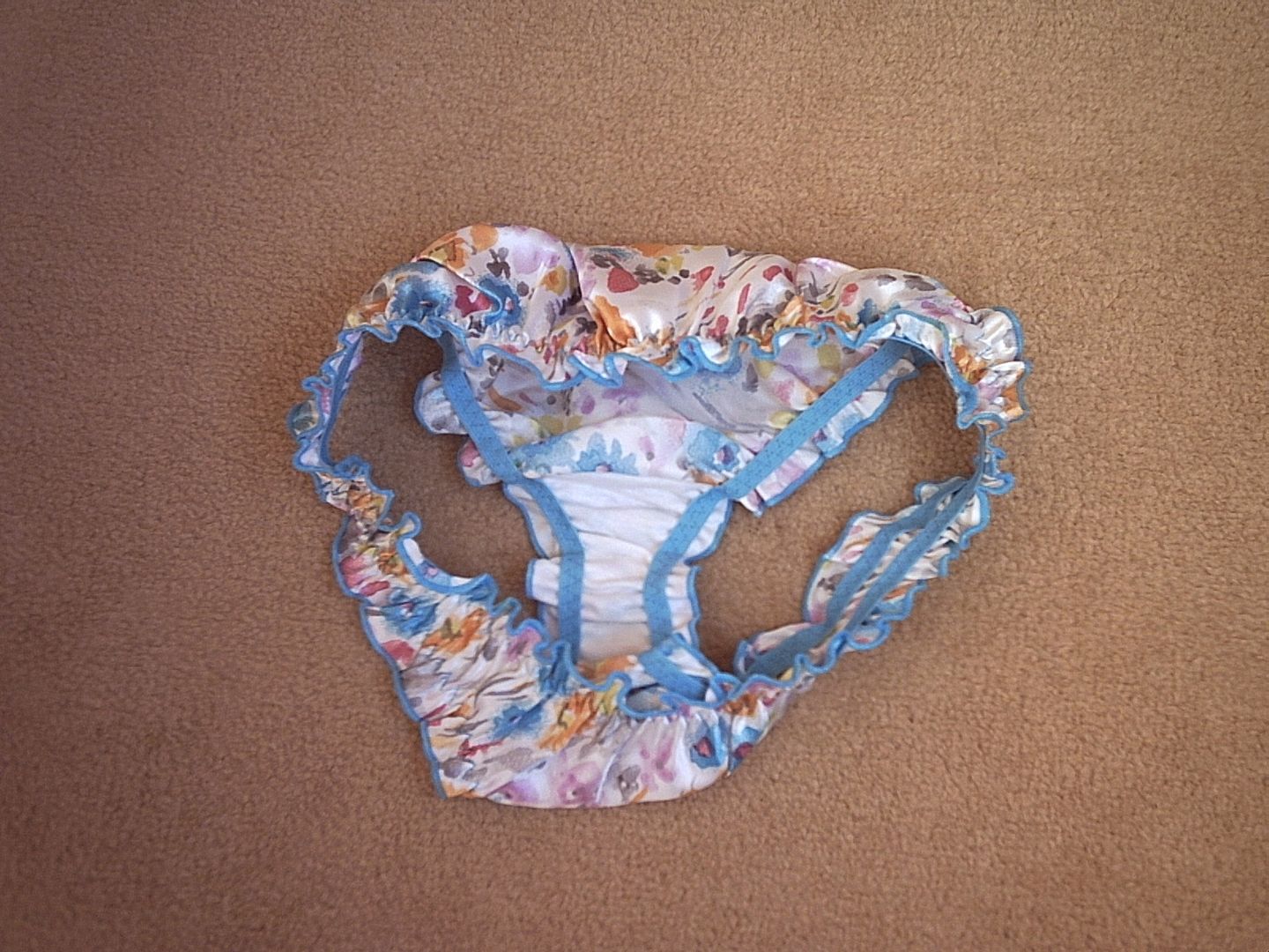 Pretty Blue Trim Floral Satin Frilly Bikini Panties L eBay