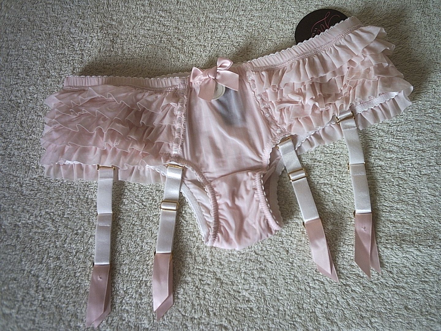 Sexy Baby Pink Soft Ruffle Garter Suspender Panties Frilly Knickers