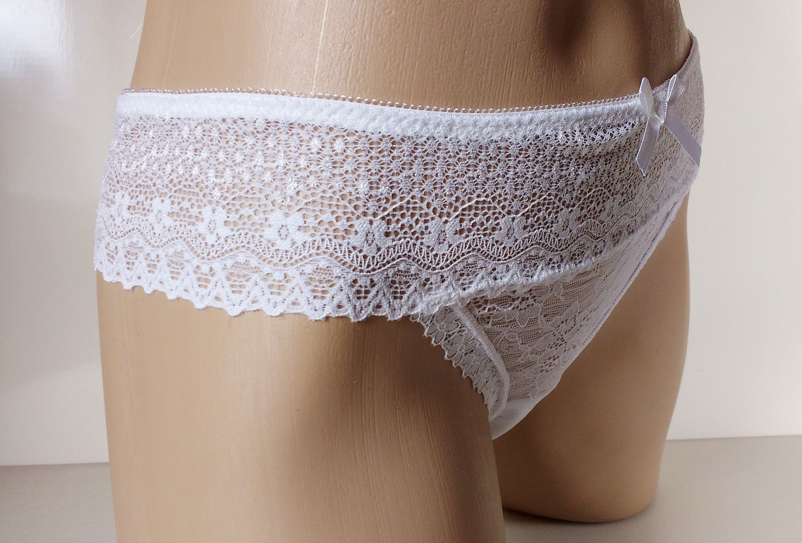 Pretty White Stretch High Leg Panties Lace Tanga Knickers UK 14 L