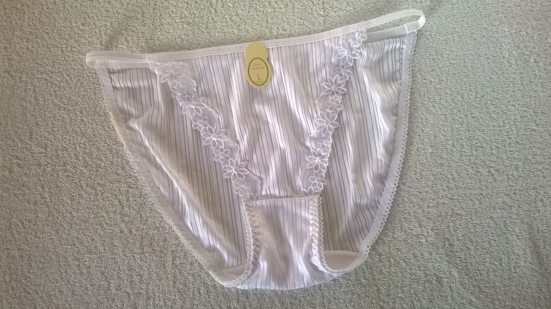 Pretty White High Cut Sheer Stripe String Bikini Panties Tanga Knickers