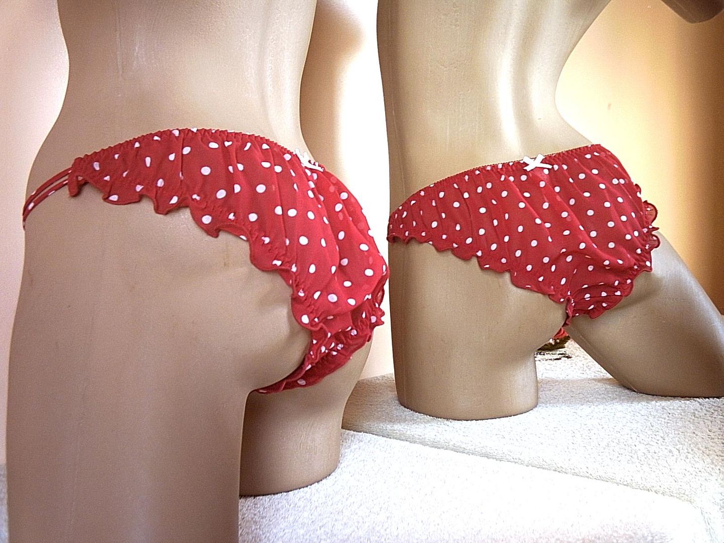 Cute Red Polkadot String Bikini Panties Frilly Tanga Knickers L