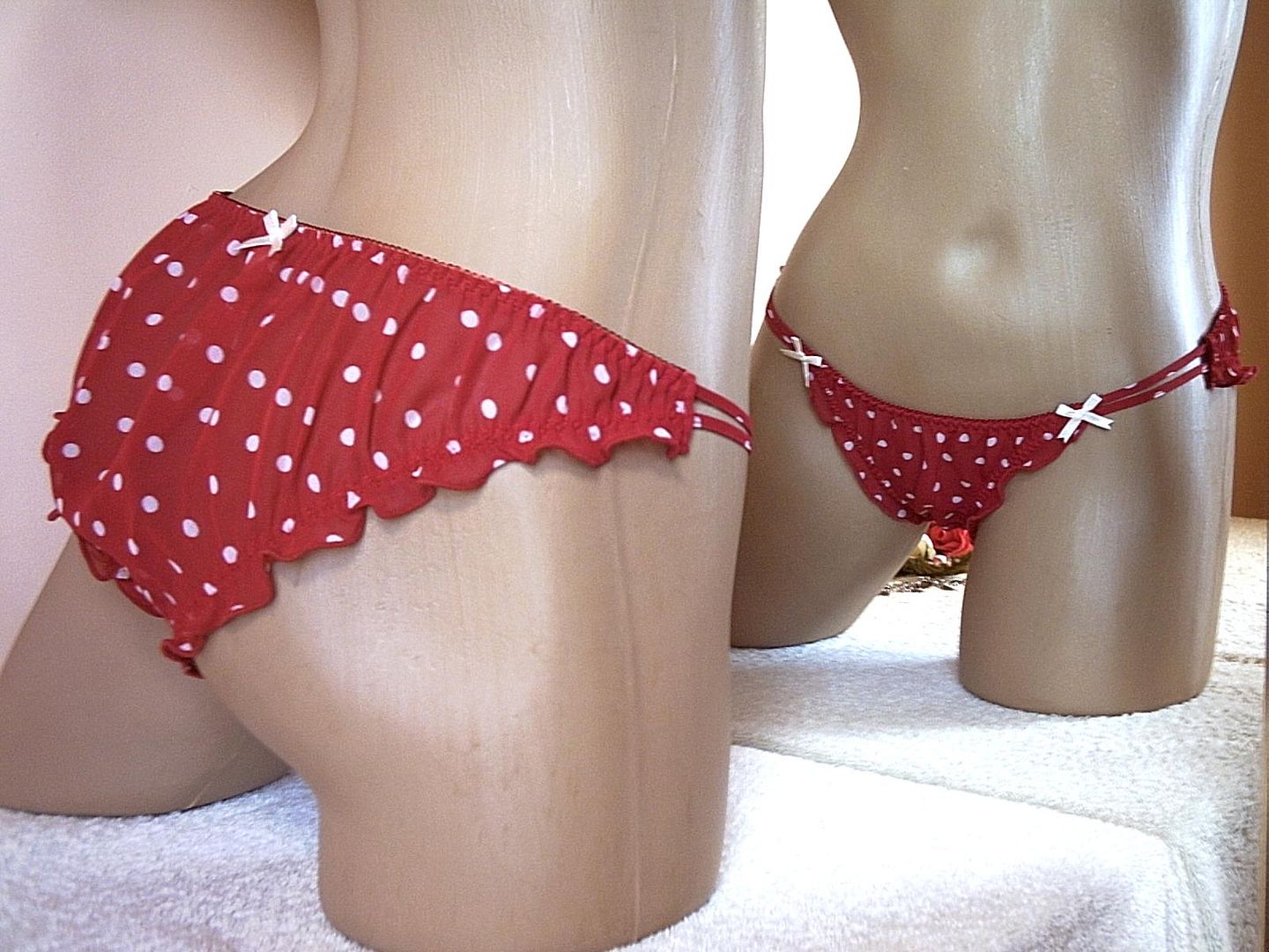 Cute Red Polkadot String Bikini Panties Frilly Tanga Knickers L