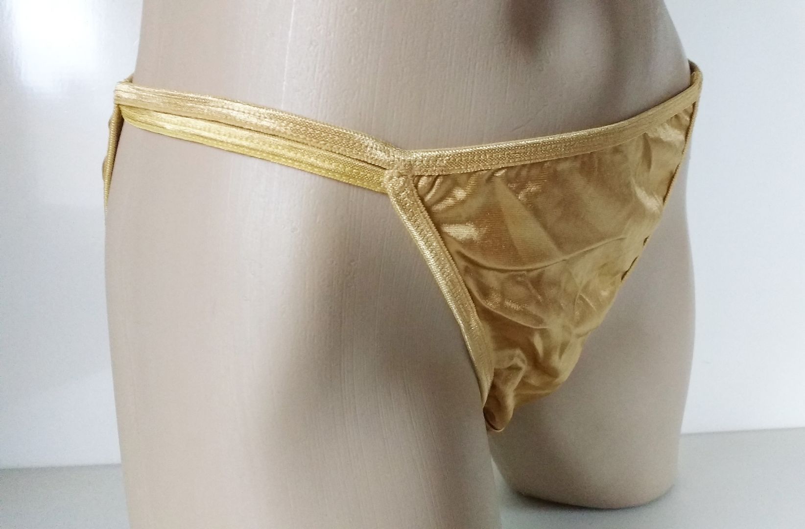 Gold Silky Shiny Nylon Satin String Bikini Panties Tanga