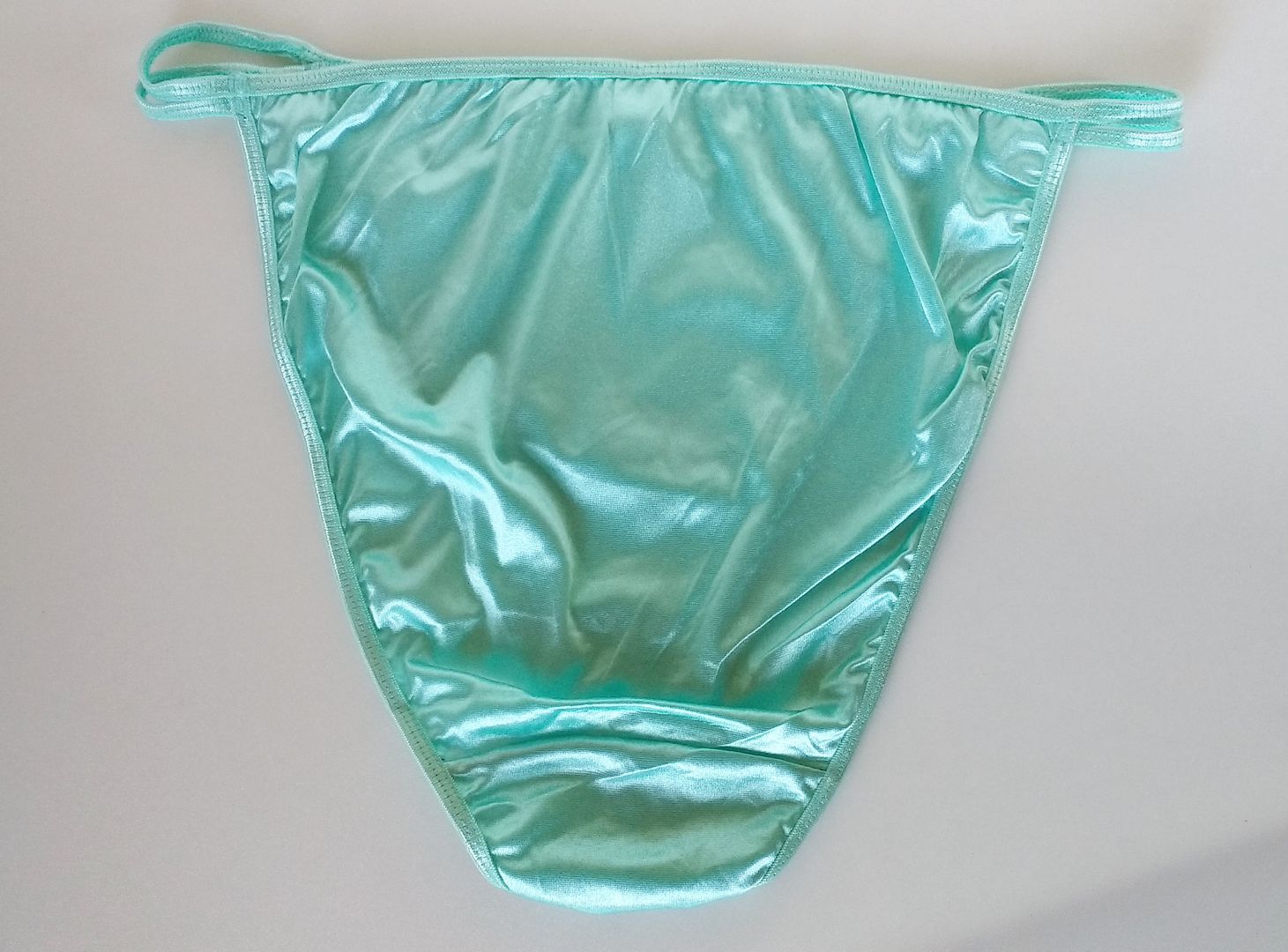 Pretty Ice Blue Silky Nylon Satin String Bikini Panties Tanga Knickers