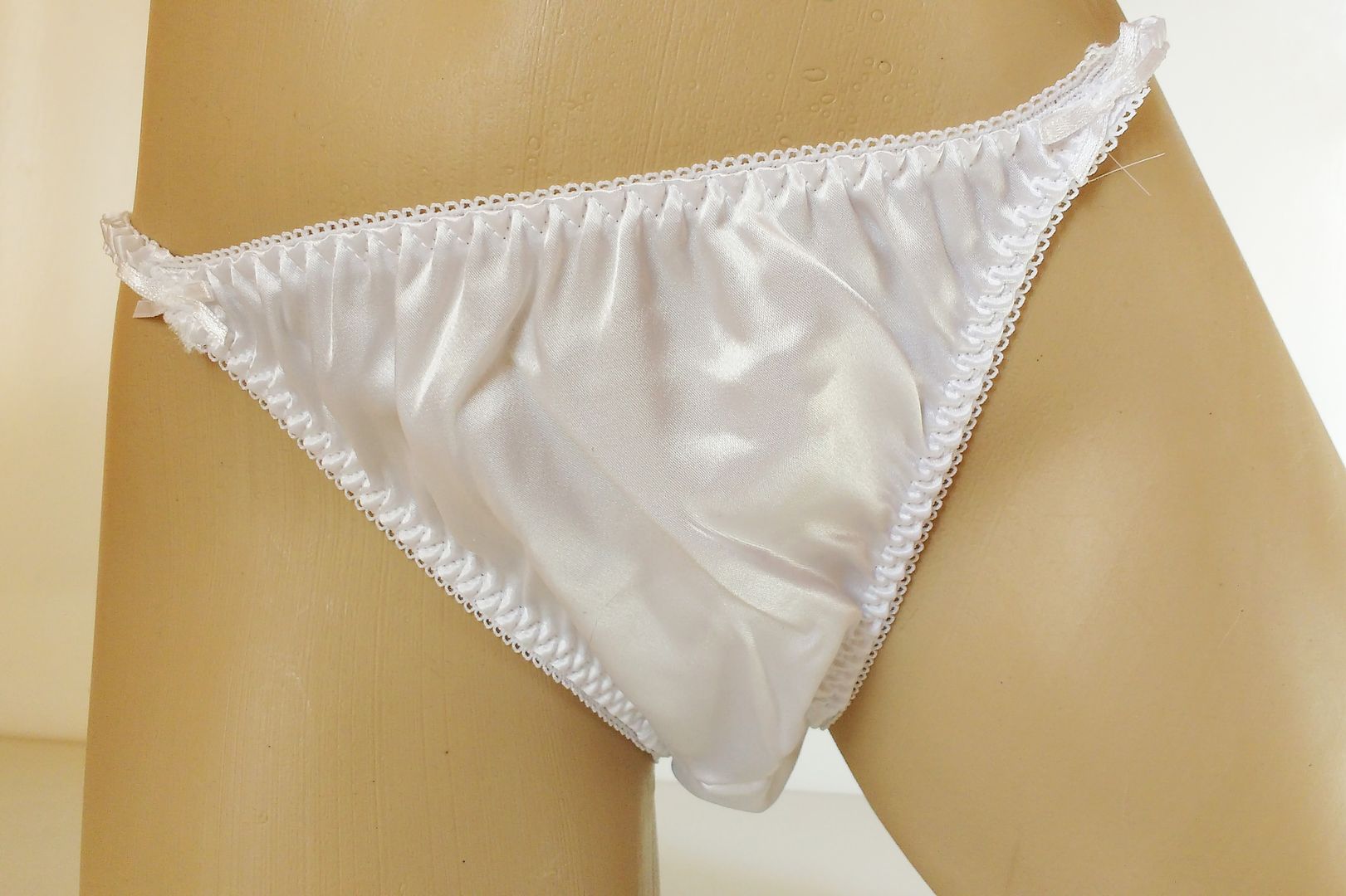 Silky Virgin White Satin String Bikini Panties Tanga Knickers Medium 12
