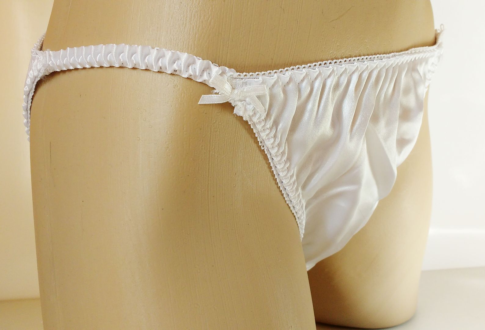 Silky Virgin White Satin String Bikini Panties Tanga Knickers Medium