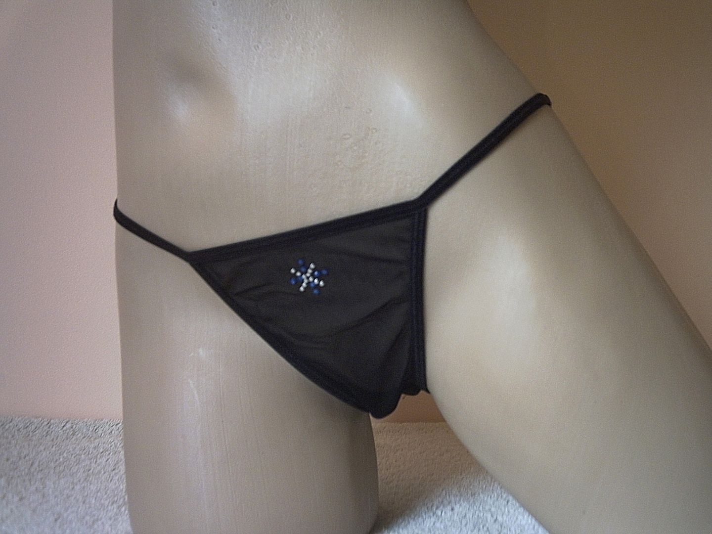 Sheer Black Sequin Star Detail String Bikini Panties