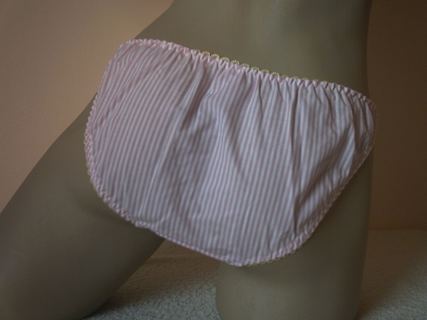 Baby Pink Candy Stripe String Bikini HiLeg Panties Tanga Knickers M