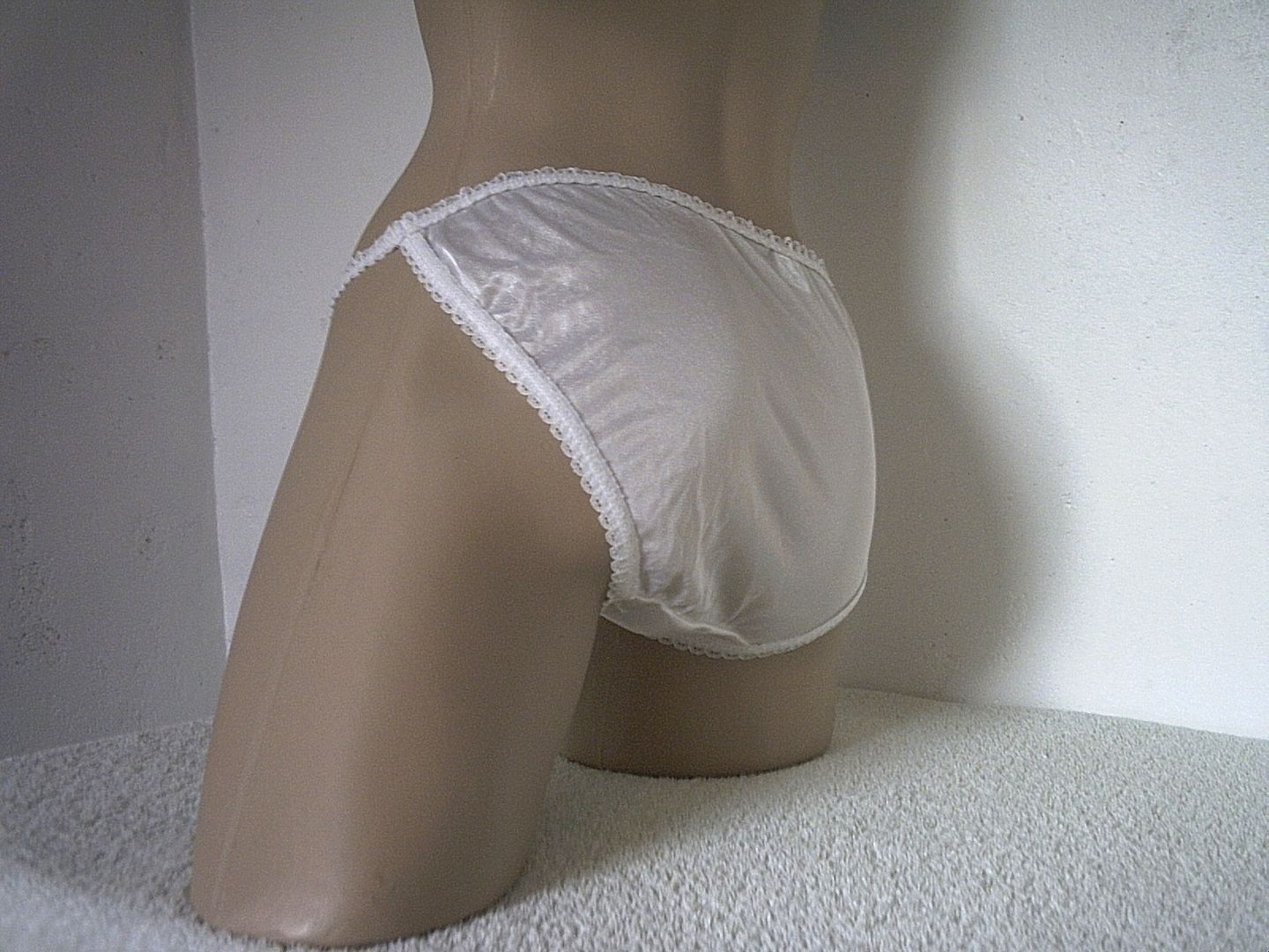 Silky White Frilly vintage 80's Style Nylon String Bikini Tanga