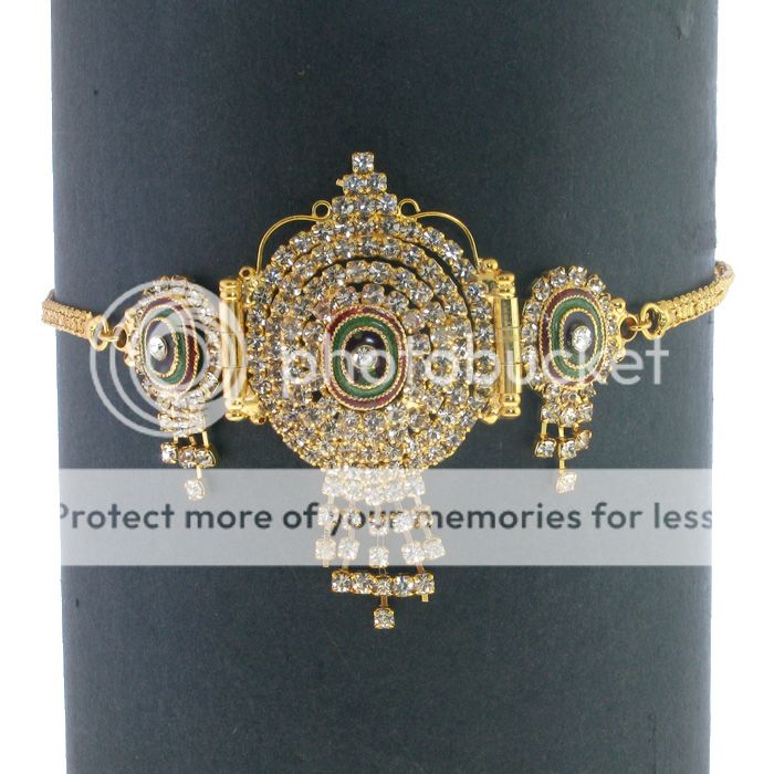 BOLLYWOOD INDIAN DESIGNER GOLD TONE ENAMEL SIMULATED DIAMOND ARMLET 