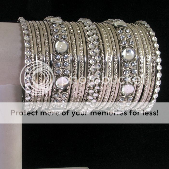 BOLLYWOOD INDIAN SIMULATED DIAMOND 30 PCS SILVER BANGLE~SZ~2.4  