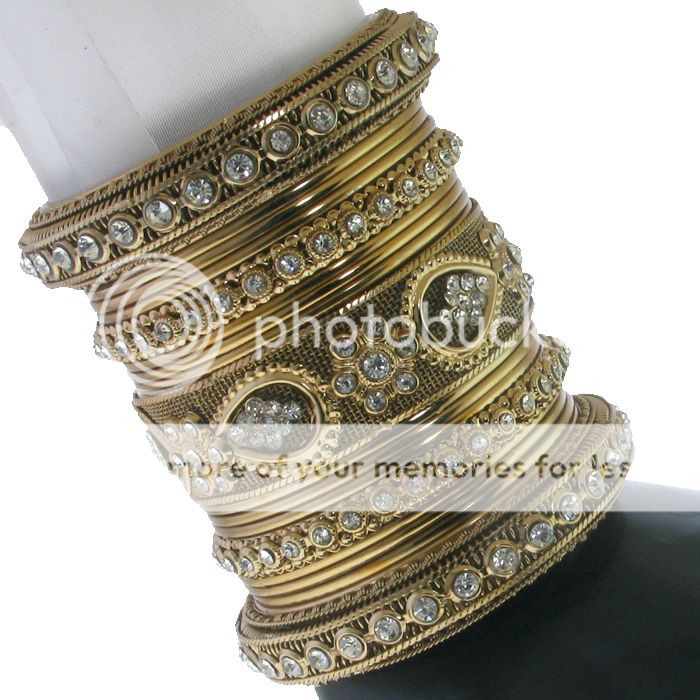 GOLD TONE BOLLYWOOD STYLE 17 PC AMERICAN FASHION CZ BANGLES SET~SZ~2 