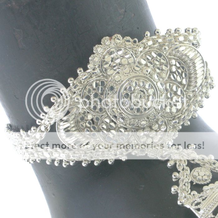   DESIGNER SILVER TONE WEDDING INDIAN BRIDAL SLAVE BRACELET~2PC  