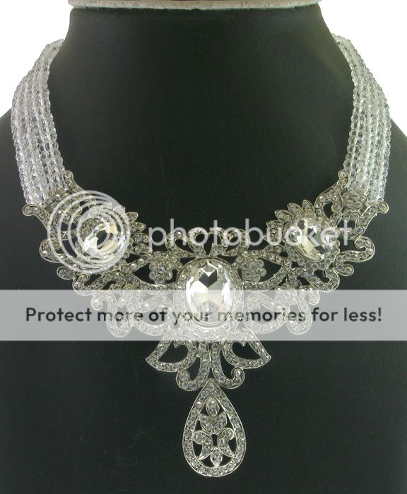 AMERICAN FASHION CZ KUNDAN SILVER TONE 4 STRAND NECKLACE EARRINGS 