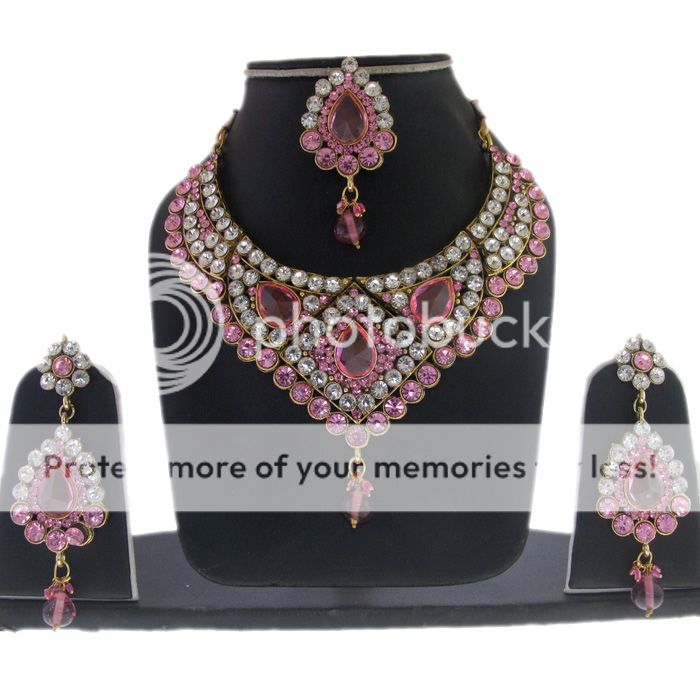   ) AMERICAN FASHION CZ KUNDAN INDIAN DESIGNER NECKLACE EARRING TIKKA