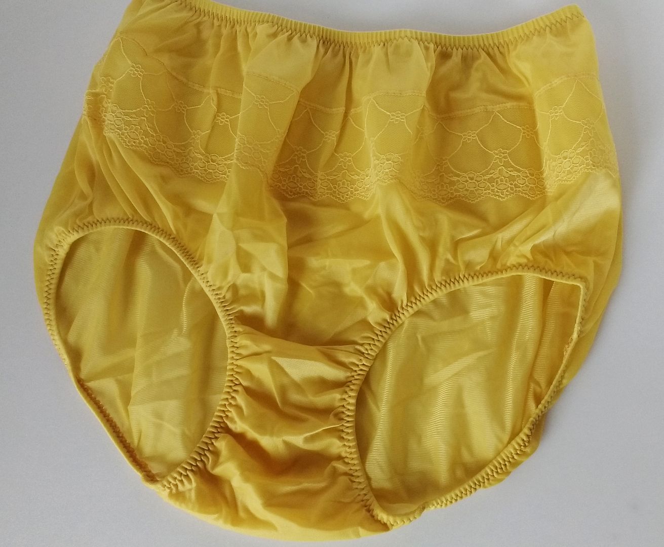 Sheer Bubble Bum Mustard / Gold Nylon Pinup Panties Full Cut Knickers ...